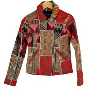 Zara Women’s‎ Size XS Boho Patchwork Style Moto Embroidered Jacket